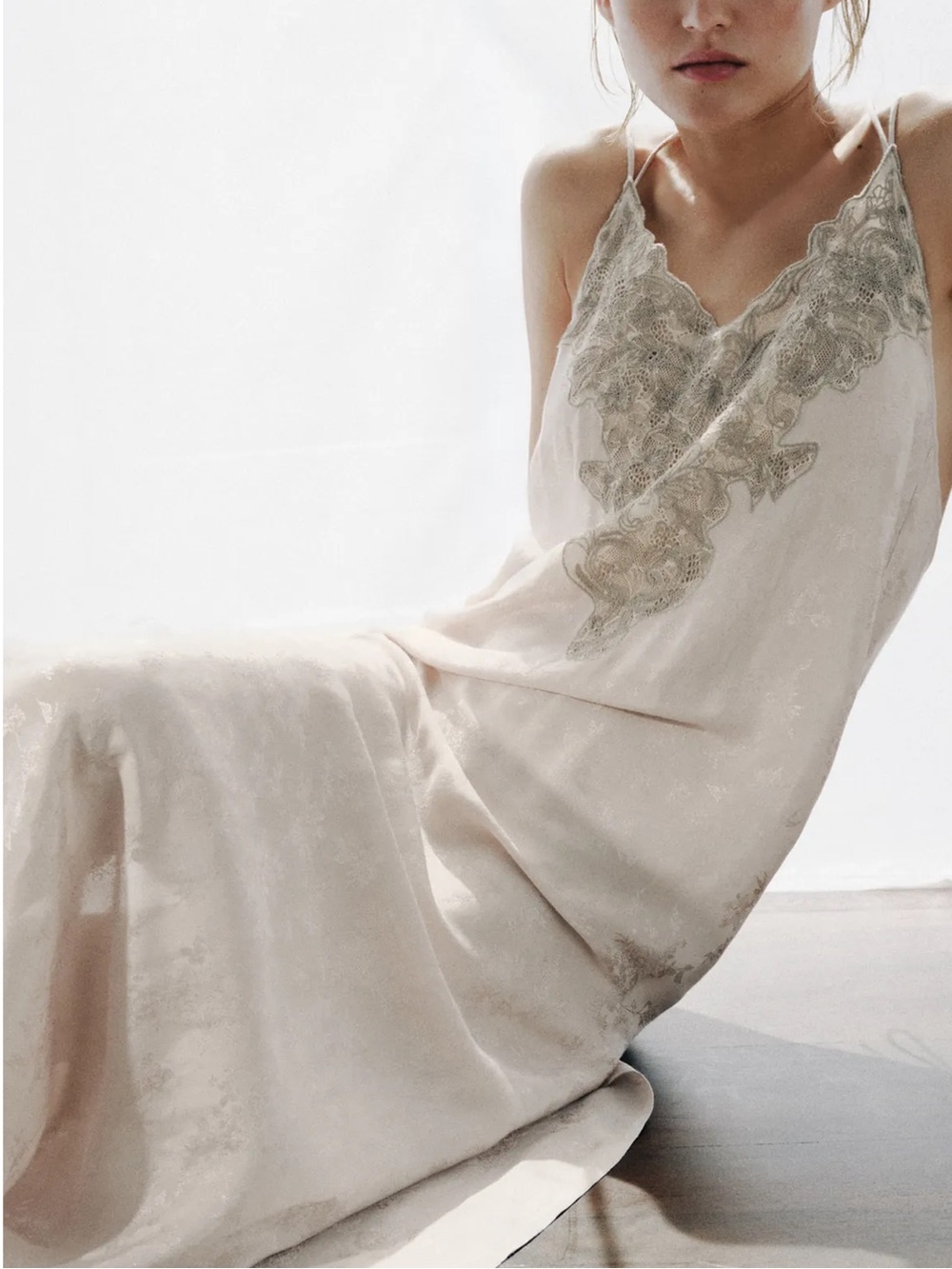 NWT Zara 100% Viscose Slip Maxi Dress with Lace Detail